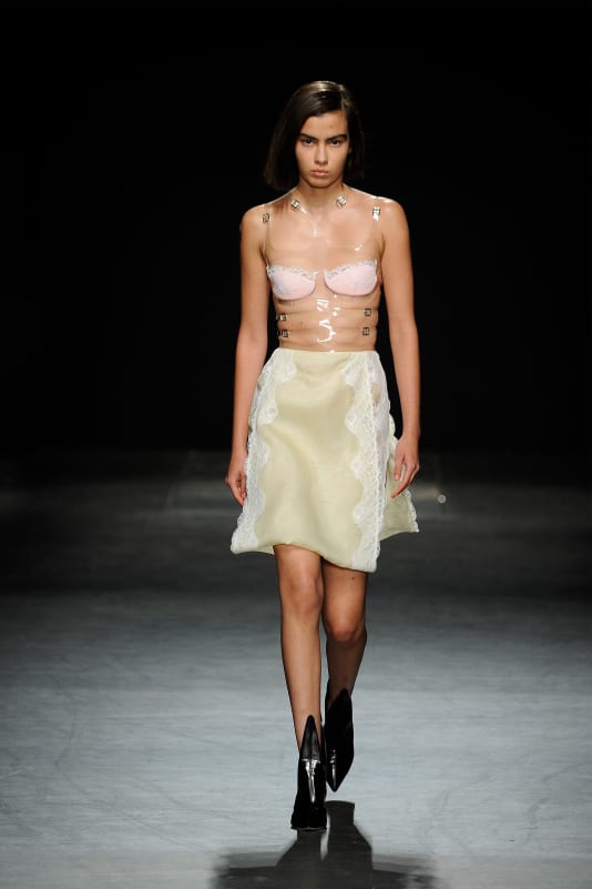 And Christopher Kane showcased "skeletal" clear corsets with numerous buckles.