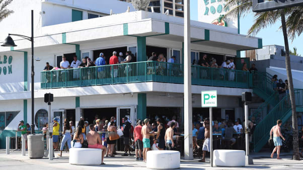 A general view of people partying at the Elbo Room on Fort Lauderdale Beach on March 14, 2021