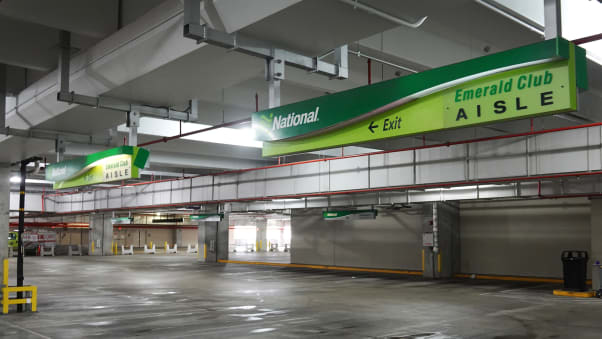 An empty lot at the National rental agency in the Miami International Airport Car Rental Center. 