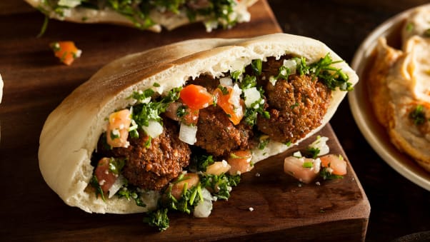 The vegetarian falafel pita is packed with fresh flavors.