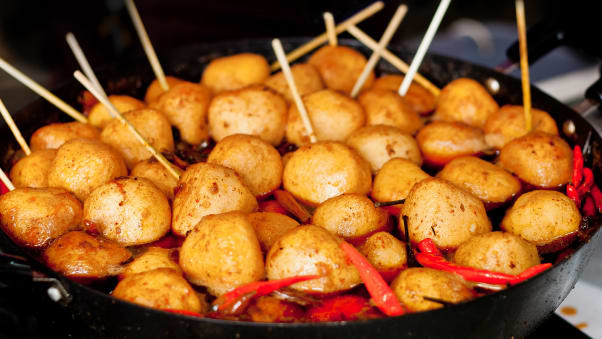 Hong Kong's curry fish balls are known for their rich, robust flavor.