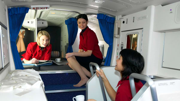 The crew rest area on a Boeing 777 passenger jet. 