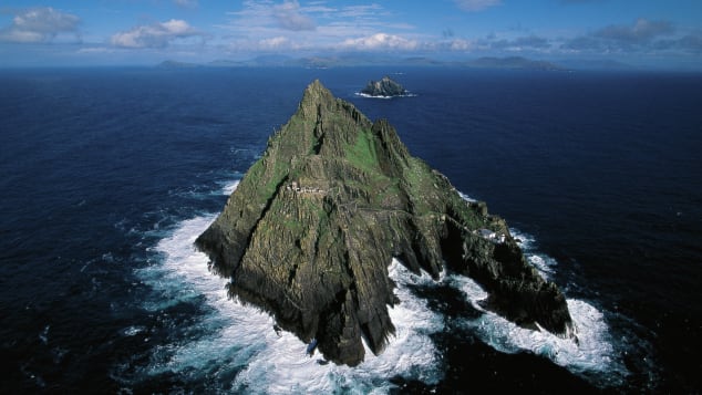 The finale of "The Force Awakens" was filmed at the ruins of this seventh-century monastery, which sits on the steep sides of the island Skellig Michael. It is also appears in "The Last Jedi."