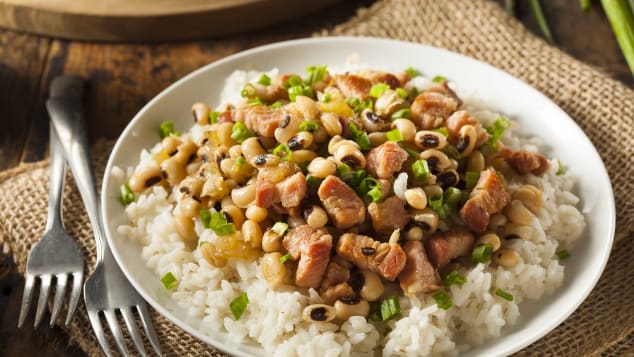 Field peas or black-eyed peas are the base for Hoppin' John.