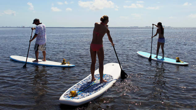 Stand up paddle boarders off Miami Beach.