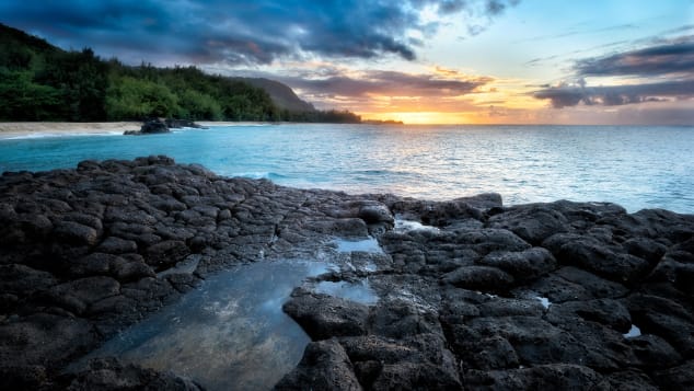 Kauapea Beach, also known as Secret Beach, is located on the island of Kauai.