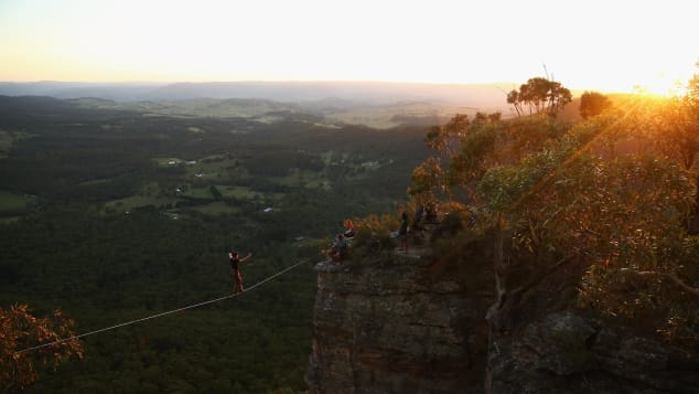 The Blue Mountains attract their fair share of thrill-seekers, such as line walkers (who are attached to safety harnesses).