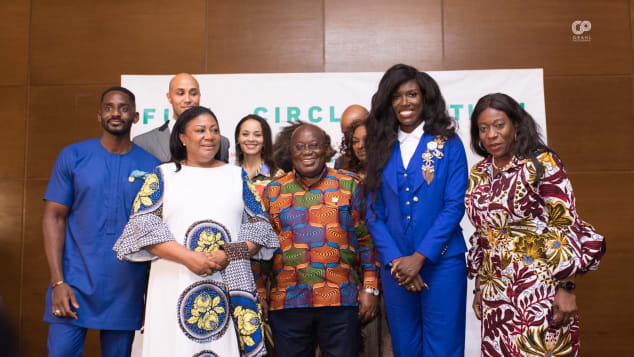 Ghanaian president Nana Akufo-Addo and wife Rebbeca pose with attendees at the Full Circle Festival.