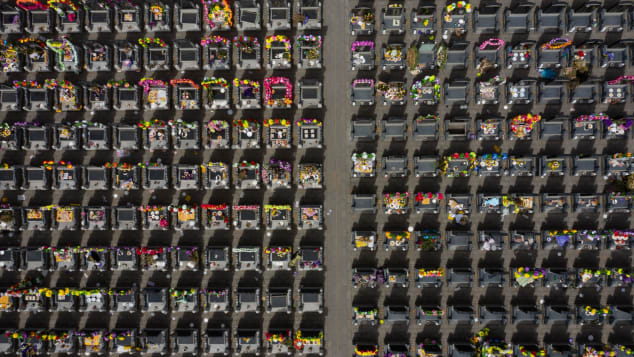 An aerial picture of graves taken on April 5, 2019, ahead of the annual Qingming festival, or Tomb Sweeping Day, at a cemetery in Dagantangcun, east of Beijing.