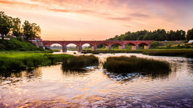 Red brick bridge in Kuldīga, Latvia