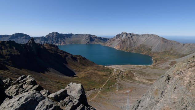 Chonji lake or 'Heaven lake' is located in the crater of Mount Paektu, which is considered the spiritual birthplace of the Korean nation.
