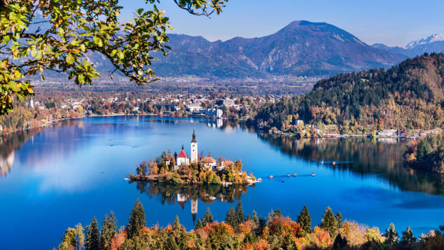 A view of Lake Bled, a popular tourist spot in Slovenia. 