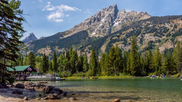 Jenny Lake at Grand Teton National Park, Wyoming, is filled with glacier water.