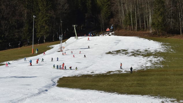 Artificial snow has saved the day for skiers in Ruhpolding, Germany.