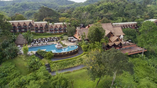 An aerial view of the Anantara Golden Triangle Elephant Camp & Resort.  