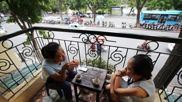 Coffee with a view in Hanoi, Vietnam.