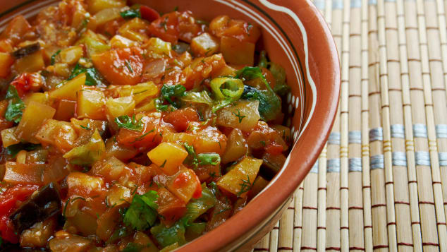 A traditional Turkish side dish, saksuka consists of eggplant, zucchinis, garlic, tomatoes and chili