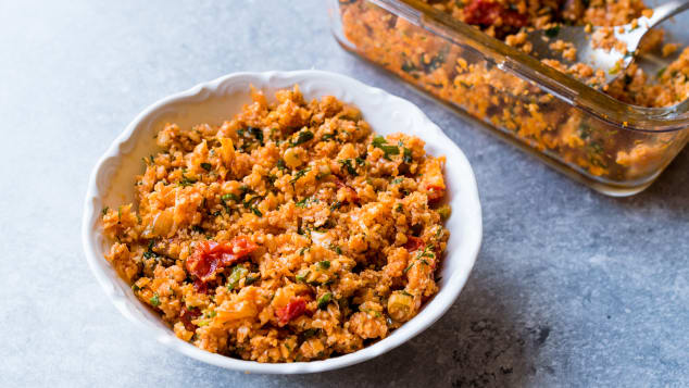 This simple salad dish is made of fine bulgur wheat, tomatoes, garlic, parsley and mint