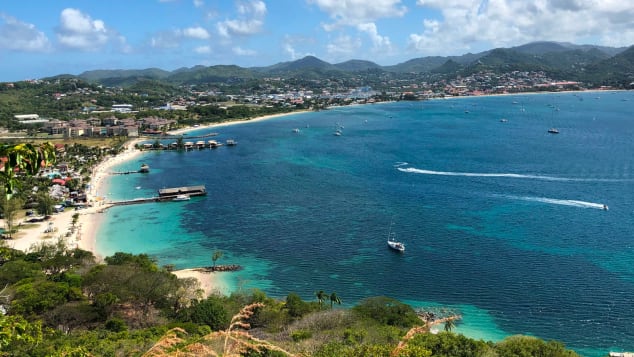 Pigeon Beach in Saint Lucia as seen from Fort Rodney