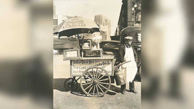 Hot dog historian Bruce Kraig says there's lots of evidence of sausage being sold by vendors, probably in the 1840s, but certainly by the 1860s. 