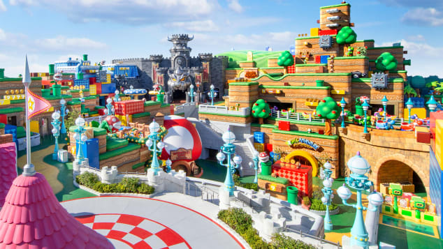 Super Nintendo World features characters from the Super Mario video games series. 