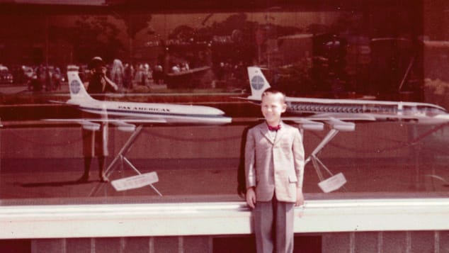 A young John Luetich visits the Pan Am Frankfurt ticket office in 1959.