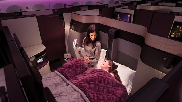 QSuite on Qatar Airways features the option to convert two seats into a double bed.