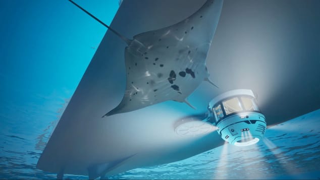Hydrosphere concept, a 360-degree observation platform that deploys underwater from the hull of a vessel