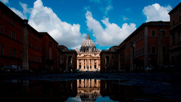 The Vatican's St. Peter's Basilica viewed from Via della Conciliazione in Rome in June 2020. 