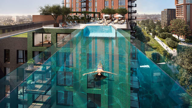 On Wednesday 19 May 2021, the highly anticipated Sky Pool - the largest free-standing acrylic pool structure in the world -- will officially open at Embassy Gardens, the leading riverside neighbourhood in Nine Elms, London.   
