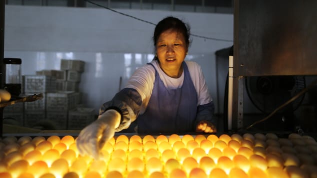 Gaoyou's double-yolk eggs sell for several times more money than their single-yolk counterparts do.