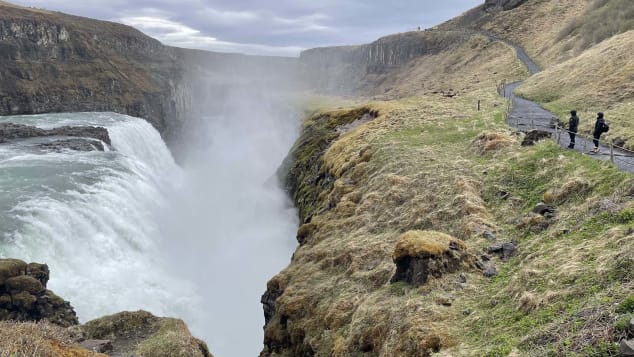 Gullfoss was nearly empty of tourists on a recent June day, yet international arrivals are picking up in Iceland.