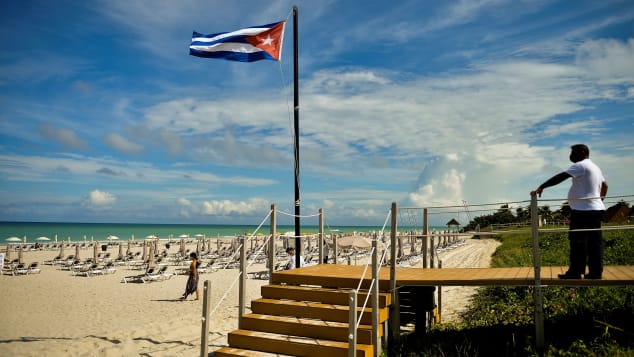 The Cuban flag at the Melia Varadero International Hotel in Matanzas Province, east of Havana on Cuba's north coast.