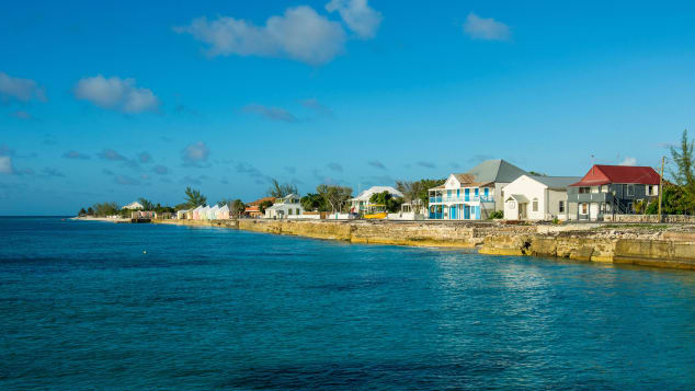 Colonial houses line the waterfront in Cockburn town, Grand Turk.