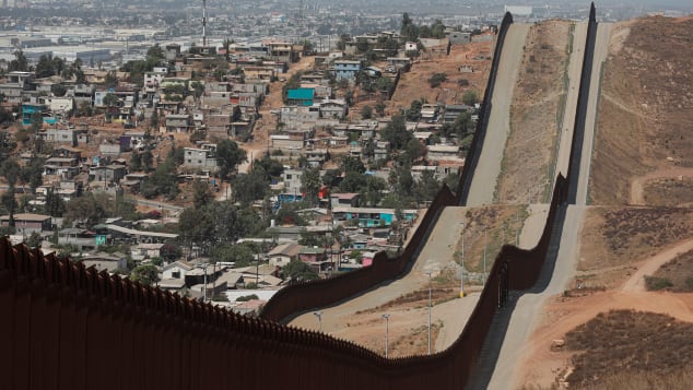 The US-Mexico border wall in Otay Mesa, California, on August 13, 2021.