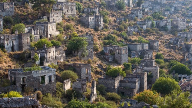 Rows of empty homes in the Turkish ghost town of Kayakoy. 