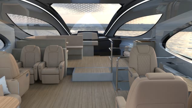 A rendering of the interior for Lazzarini Design Studio's latest yacht concept Royal Alpha One.
