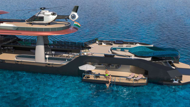 Një imazh i krijuar nga kompjuteri i anijes, i cili do të shfaqë një helipad 12 metra dhe një pishinë pafundësie me fund xhami.
