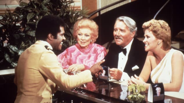 Hollywood stars Greer Garson, second from left, and Howard Duff, with series regulars Ted Lange, far left, and Lauren Tewes.