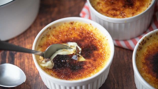 Crème brûlée: Fire is required for this caramelized dessert.