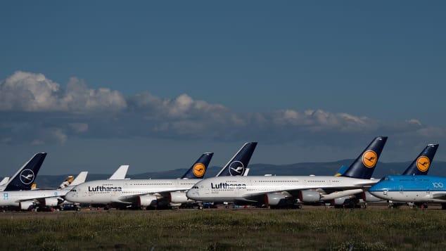 Lufthansa's A380s are currently in "deep storage." Here's a May 2020 photo of Lufthansa A380s parked in a storage facility at Teruel Airport.