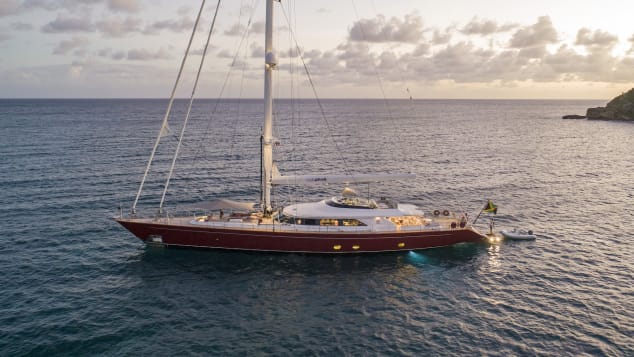 Classic sailing yacht Blush, seen taking to the waters of Antigua, is currently up for sale.