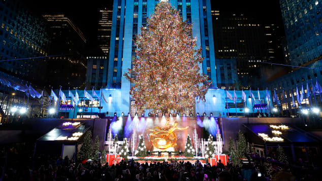 A view of the Rockefeller Center Christmas Tree for 2022. Many Christmas traditions have their roots in pagan celebrations.