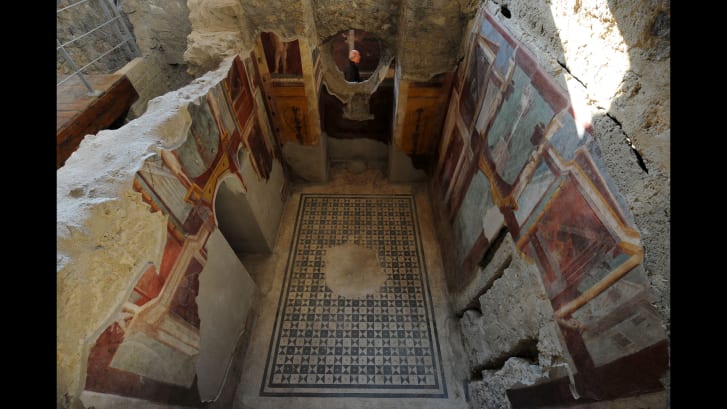 Frescoes in the Criptoporticus Domus at UN World Heritage Site of Pompeii.