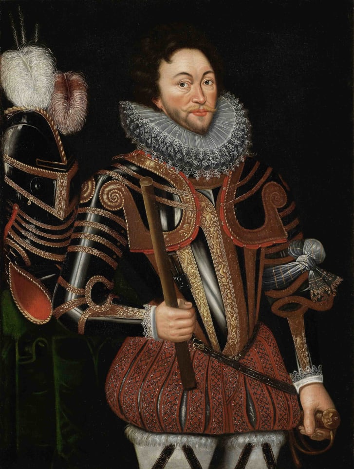 A close-up of a painting of Sir Francis Drake by an unknown artist, whose authenticity was proven by a wart on his nose.