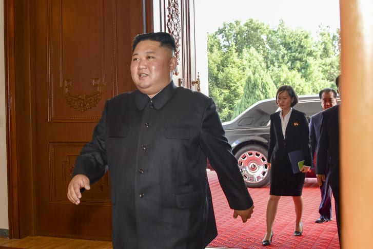 A Rolls-Royce is visible as North Korean leader Kim Jong Un arrives to meet US Secretary of State Mike Pompeo in August 2018.