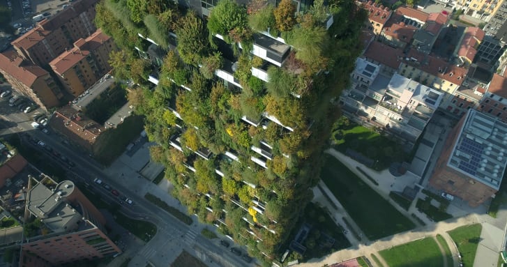 Boeri claims that the volume of trees on the two towers is equivalent to more than 215,000 square feet of forestland.