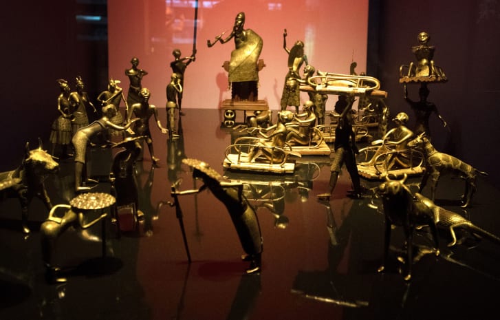 The Ato ceremony of the Kingdom of Dahomey, circa 1934, is pictured, on June 18, 2018 at the Quai Branly Museum-Jacques Chirac in Paris.