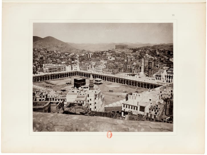One of Muhammad Sadiq Bey's 19th-century images of the Great Mosque at Mecca, the holiest religious site for Muslims.