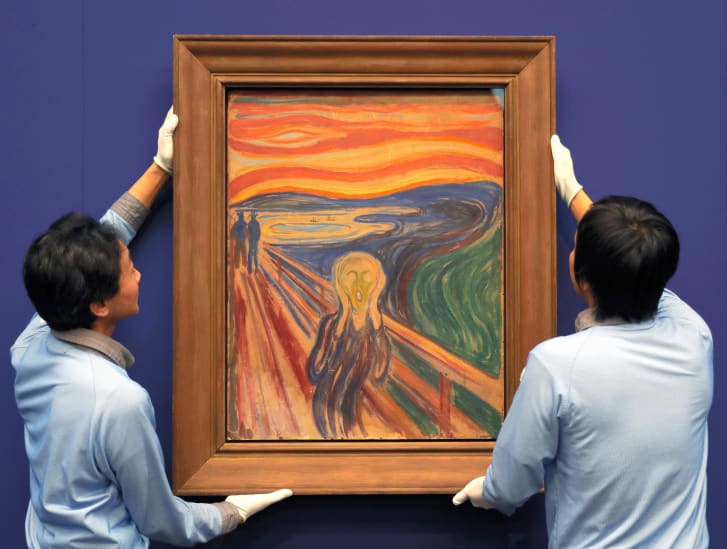 "The Scream" by Edvard Munch is installed for a special exhibition at the Tokyo Metropolitan Art Museum.
